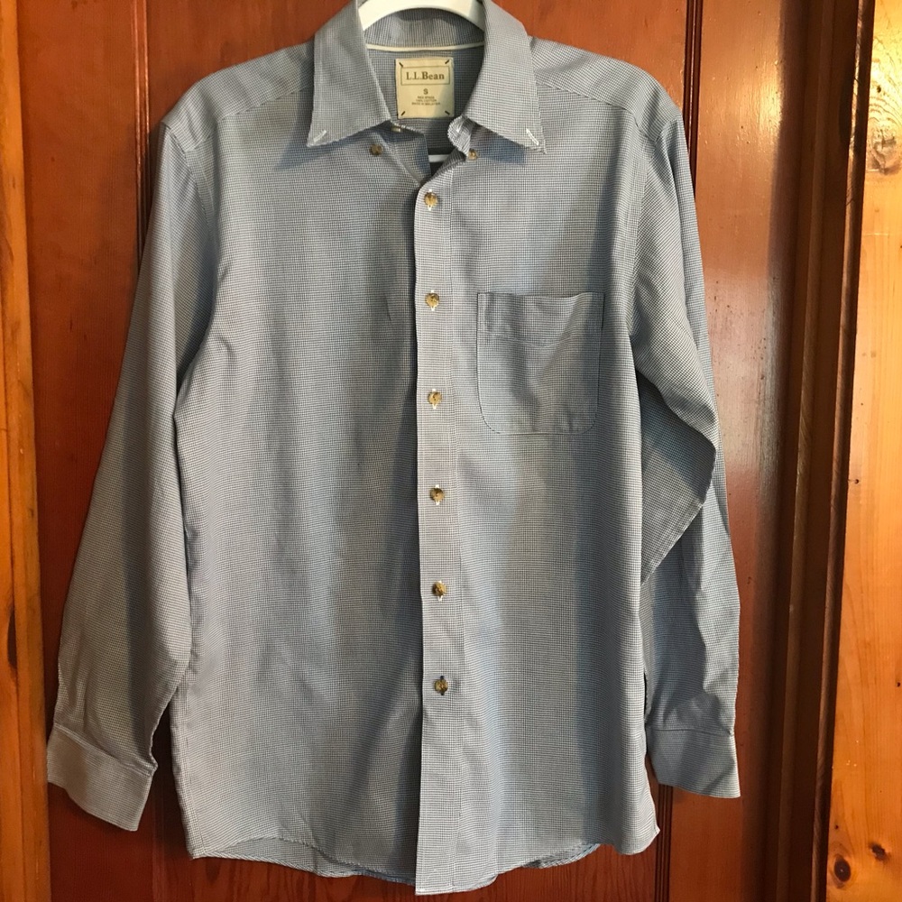 L.L. Bean Blue/White Houndstooth Long Sleeve 👔